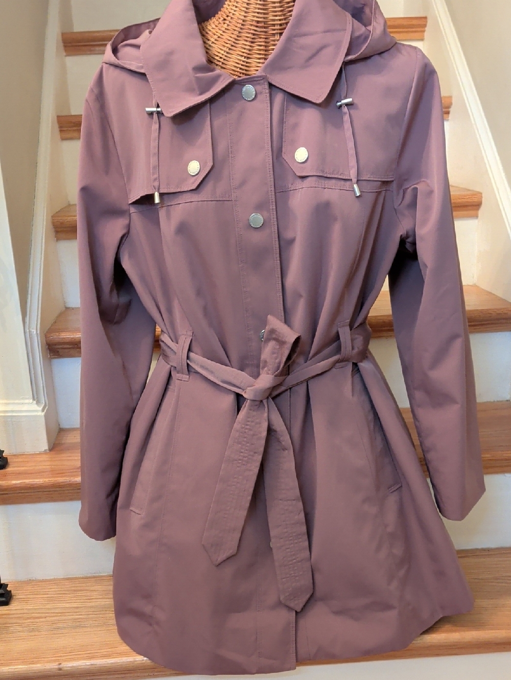 London Fog Mauve Hooded Trench Coat with Belt
